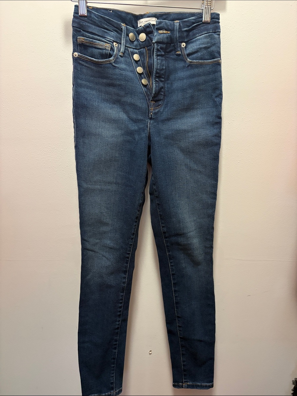Good America High-Rise Dark Blue Women's Button-Fly Jeans